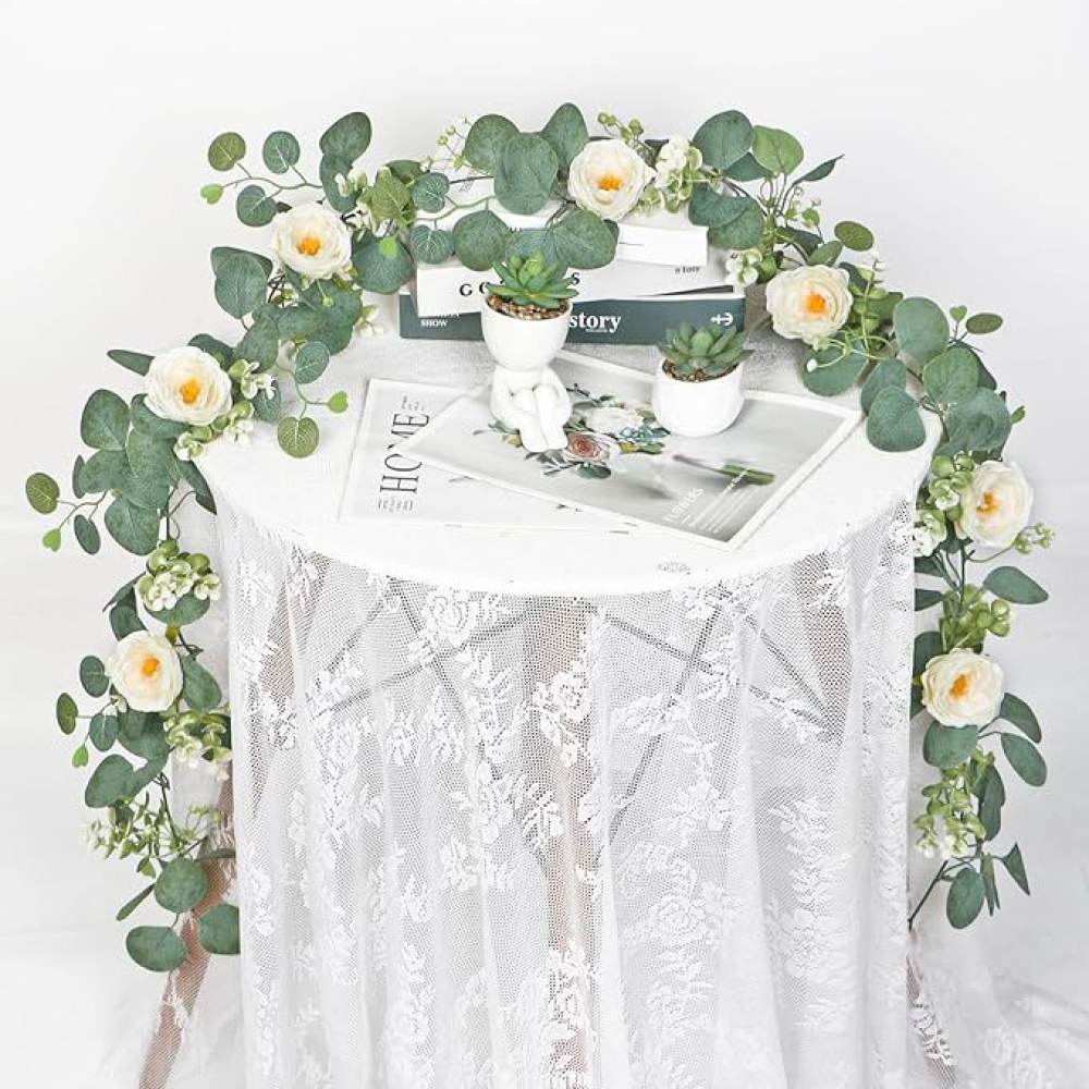 Indoor Plants - พวงมาลัยดอกกุหลาบผ้าไหมแขวนจริง ตกแต่งด้วยเถาวัลย์ประดิษฐ์ สำหรับงานแต่งงาน ตกแต่งบ้าน ฉากหลังผนัง และจัดฉากถ่ายภาพ