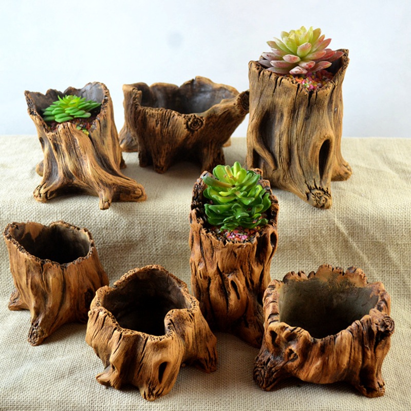 Succulent Set - เลียนแบบไม้เดิมพันต้นไม้รากพืชปลูกพืชกระถาง Retro ซีเมนต์ไม้ปลูก Succulent Creative กระถางดอกไม้