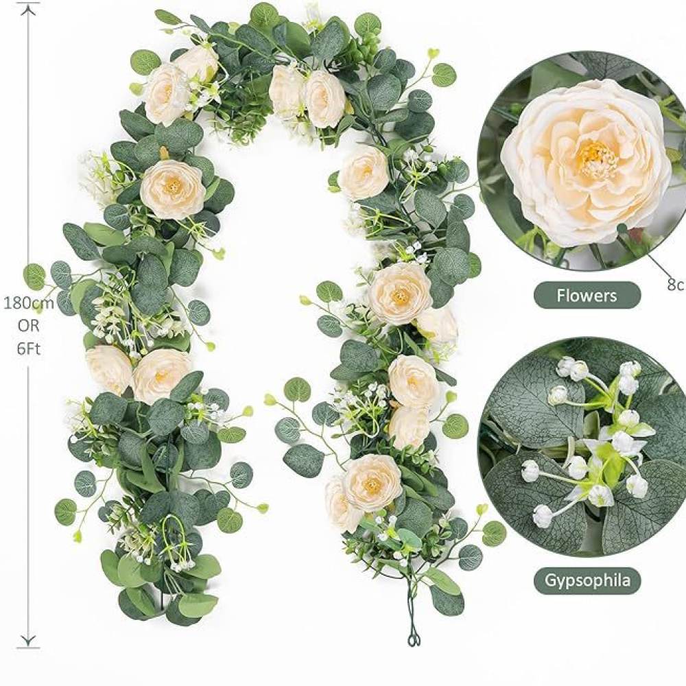 พวงมาลัยดอกกุหลาบผ้าไหมแขวนจริ - Indoor Plants บทวิจารณ์และราคา