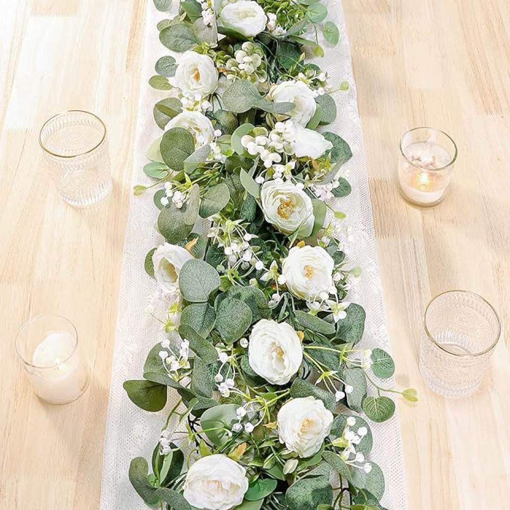 พวงมาลัยดอกกุหลาบผ้าไหมแขวนจริ - Indoor Plants บทวิจารณ์และราคา